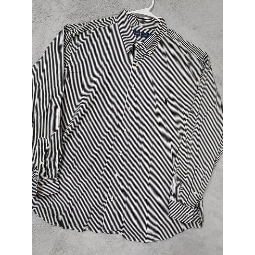 Polo Ralph Lauren Shirt Mens 2XB Big 2XLB Striped Button Down Black White Preppy